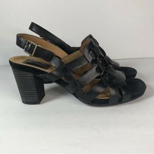 Clarks Artisan Women’s  Black Leather Heeled Sandals